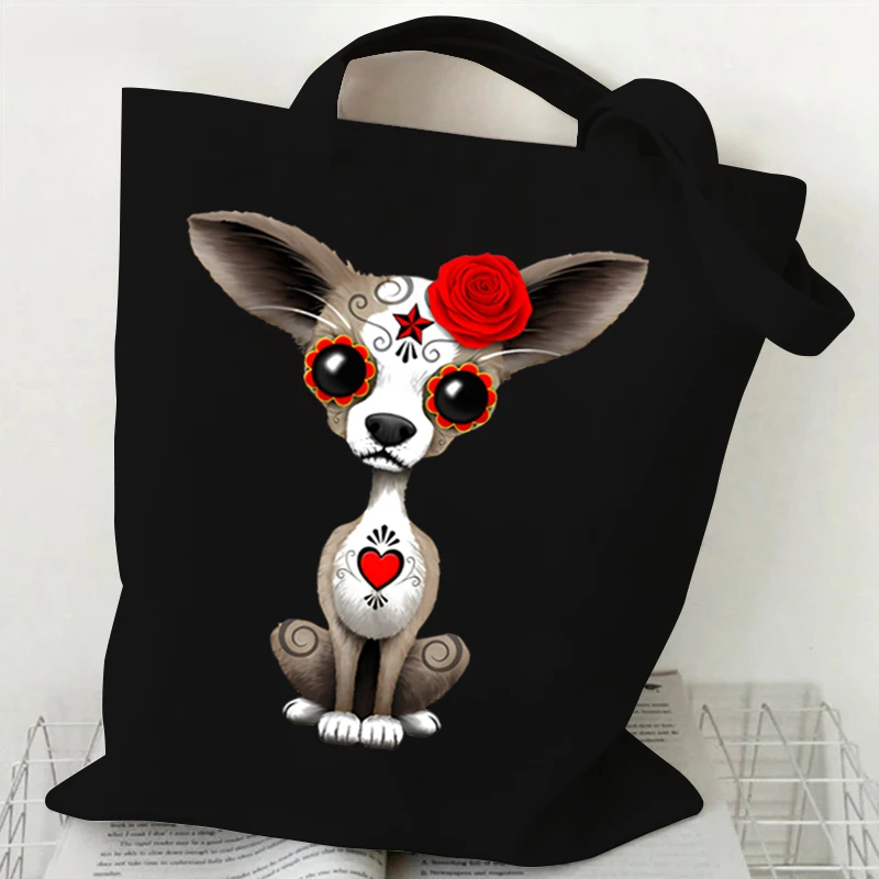 Bolso de hombro con estampado de café de perro Pug para mujer, bolsas de compras para amantes de los perros y animales, bolso de lona de dibujos animados, ropa de calle, bolso de mano