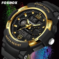 FOXBOX Electronic Quartz Man Watch Fashion Casual Sport Silicone Waterproof Luminous  Auto Date Dual Digital Watches for Men+Box