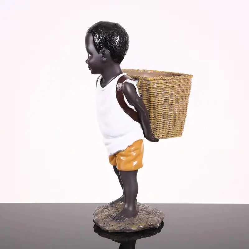 ERMAKOVA African Figurine Little Boy  Tribal Kid Statue Sculpture  Art Piece  Decor For Home Vase Storage Table Stand Ornament