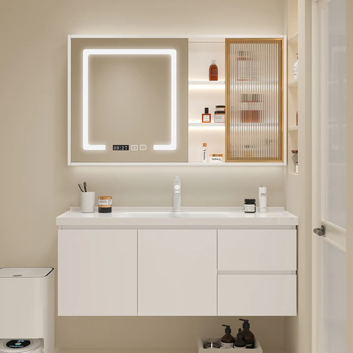 

Creamy Style Bathroom Cabinet Set, Ceramic One-piece, Solid Wood, Modern and Simple, Washbasin Cabinet for Bathroom Sin