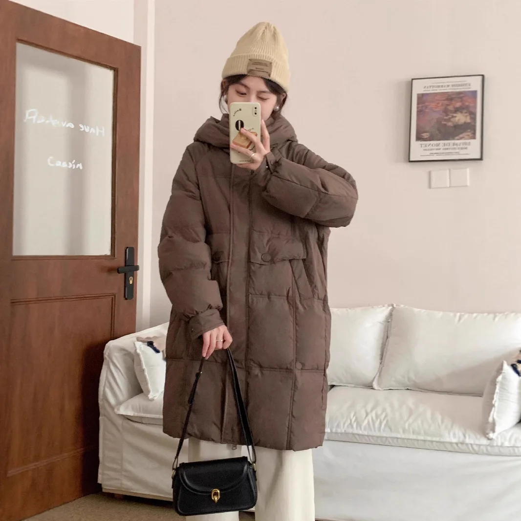 レディース服 2025年冬新作 韓国版 ロング丈 フード付き ダウンジャケット レディース ゆったり 厚手 ダックダウンジャケット