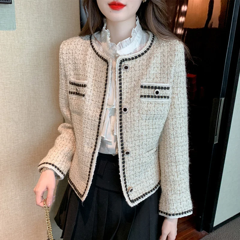 2023 New Autumn Women Jacket High quality Long Sleeve Small Chic  Tweed Cardigan Female Korean Short Elegant Woolen Coat woman