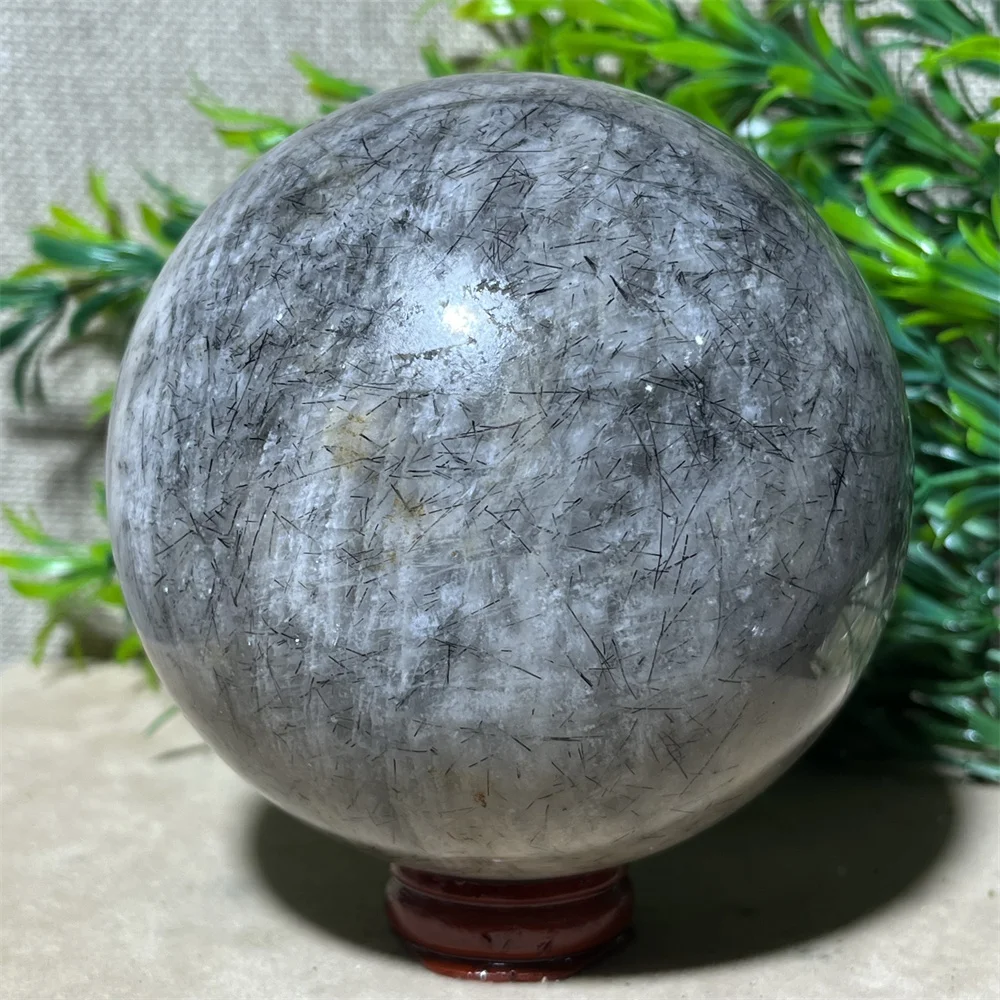 

Natural Crystal Black Hair Sphere Ball Tone Quartz High Quality Beauty Minerals Reiki Healing Spiritual Home Decoration+Stand