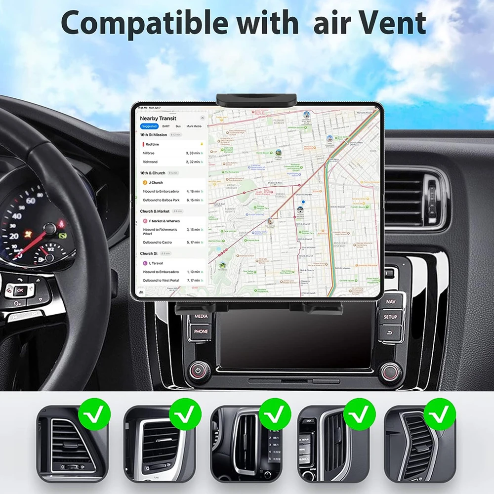 Universal 4-12 inch Tablet Holder Car Air Vent Tablet Mobile Phone Mount Stand GPS Brackets 360° Rotatable for iPad Samsung Pad