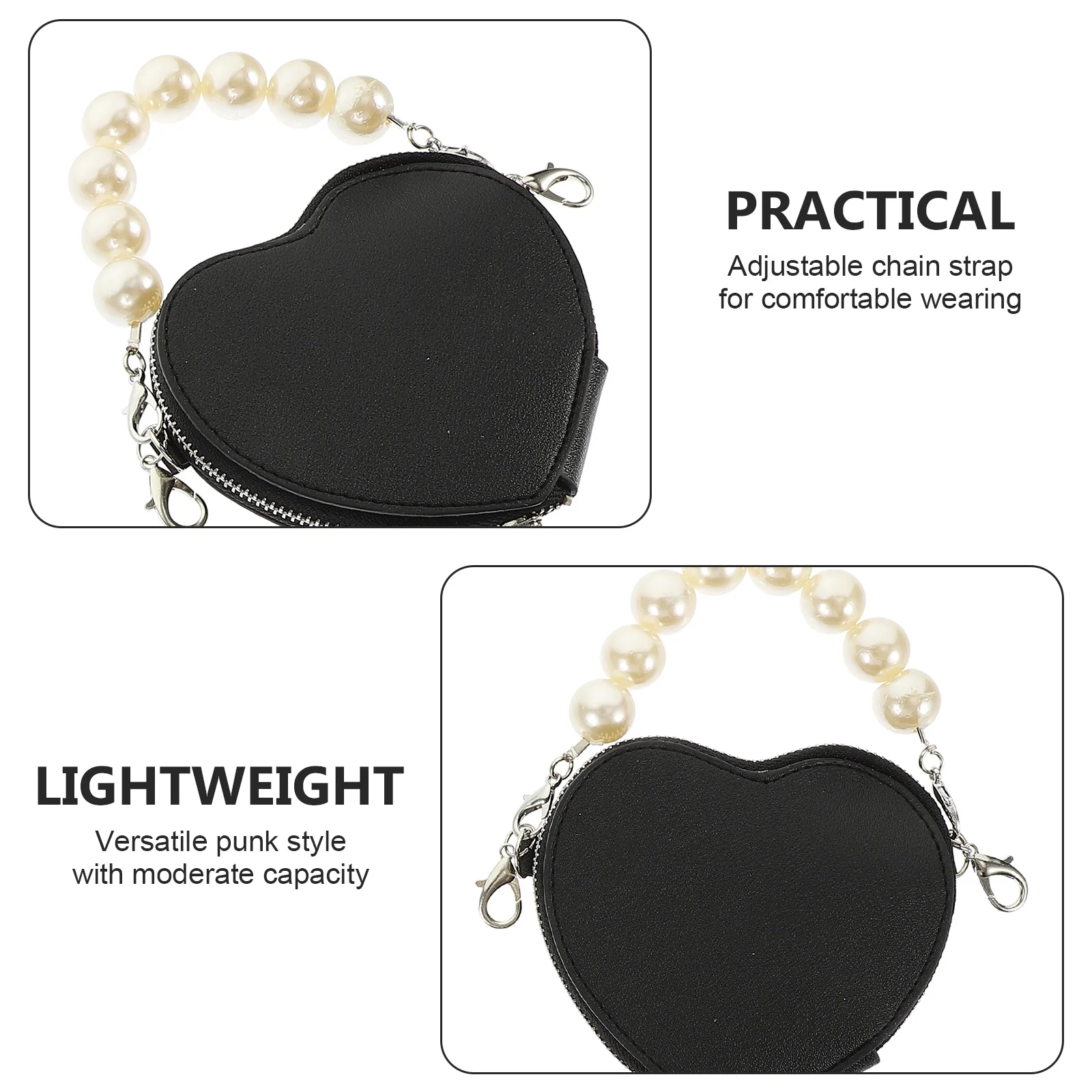 

Stylish Punk Waist Bag for Women Pearl Chain Decor Adjustable Belt Compact Size Fashionable Storage for Small Items