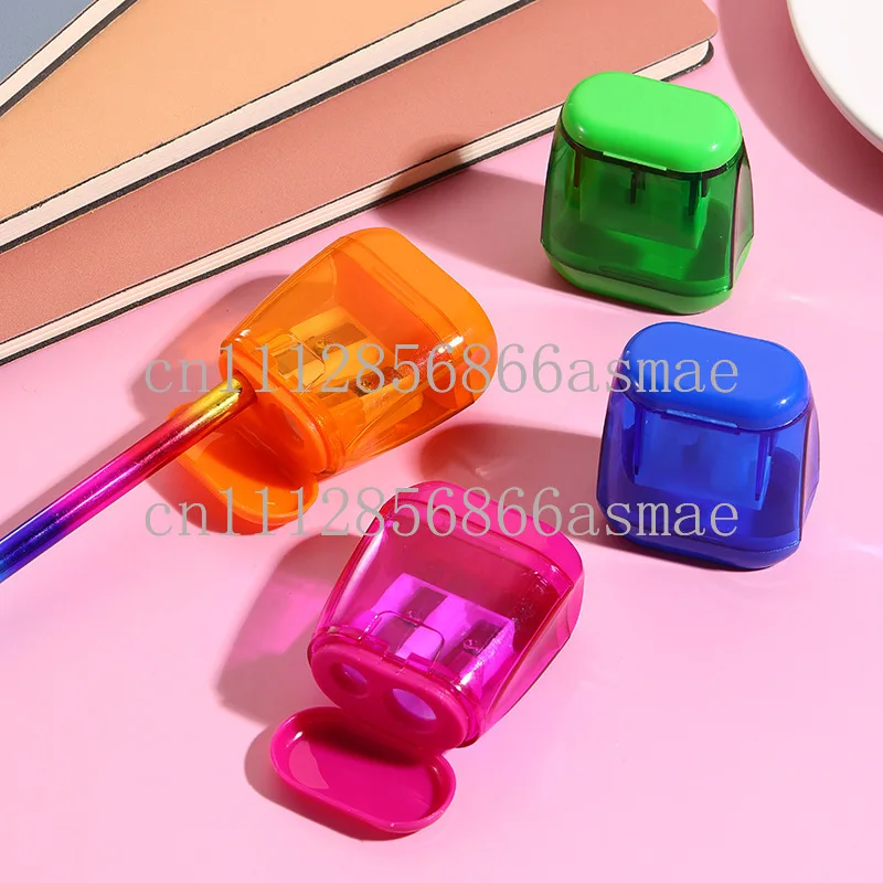 Taille-crayon en plastique coloré transparent à double trou pour croquis, taille-crayon manuel
