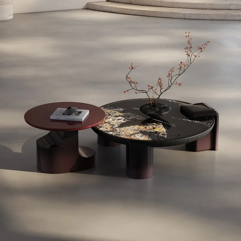 Italian minimalist rock slab coffee table living room home 2025 new high-end art round gradual change paint coffee table