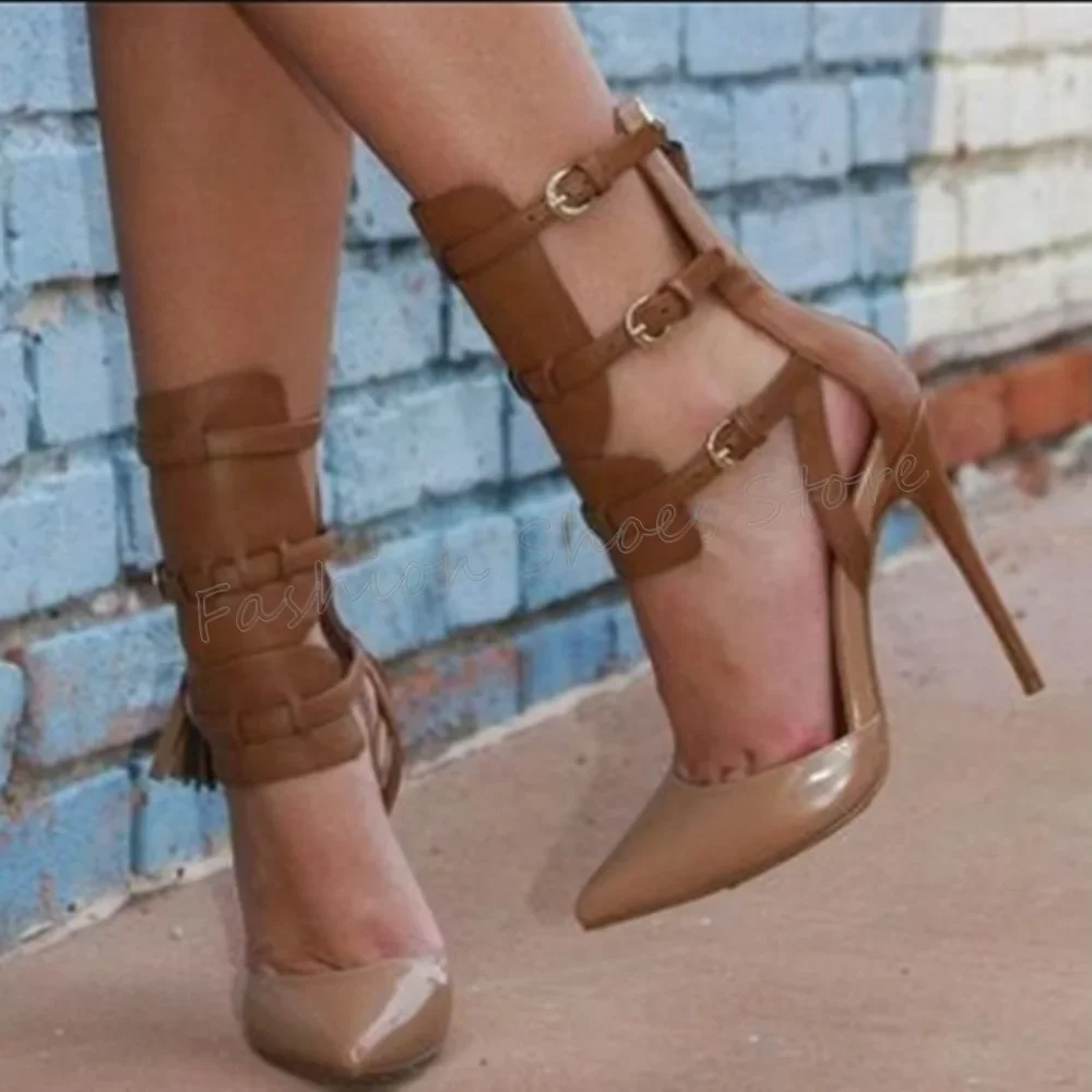 

Brown Buckle Decor Pointed Toe Pumps Stilettos High Heels High Heel Shoes for Women Fashion Heels 2025 New Zapatos Para Mujere