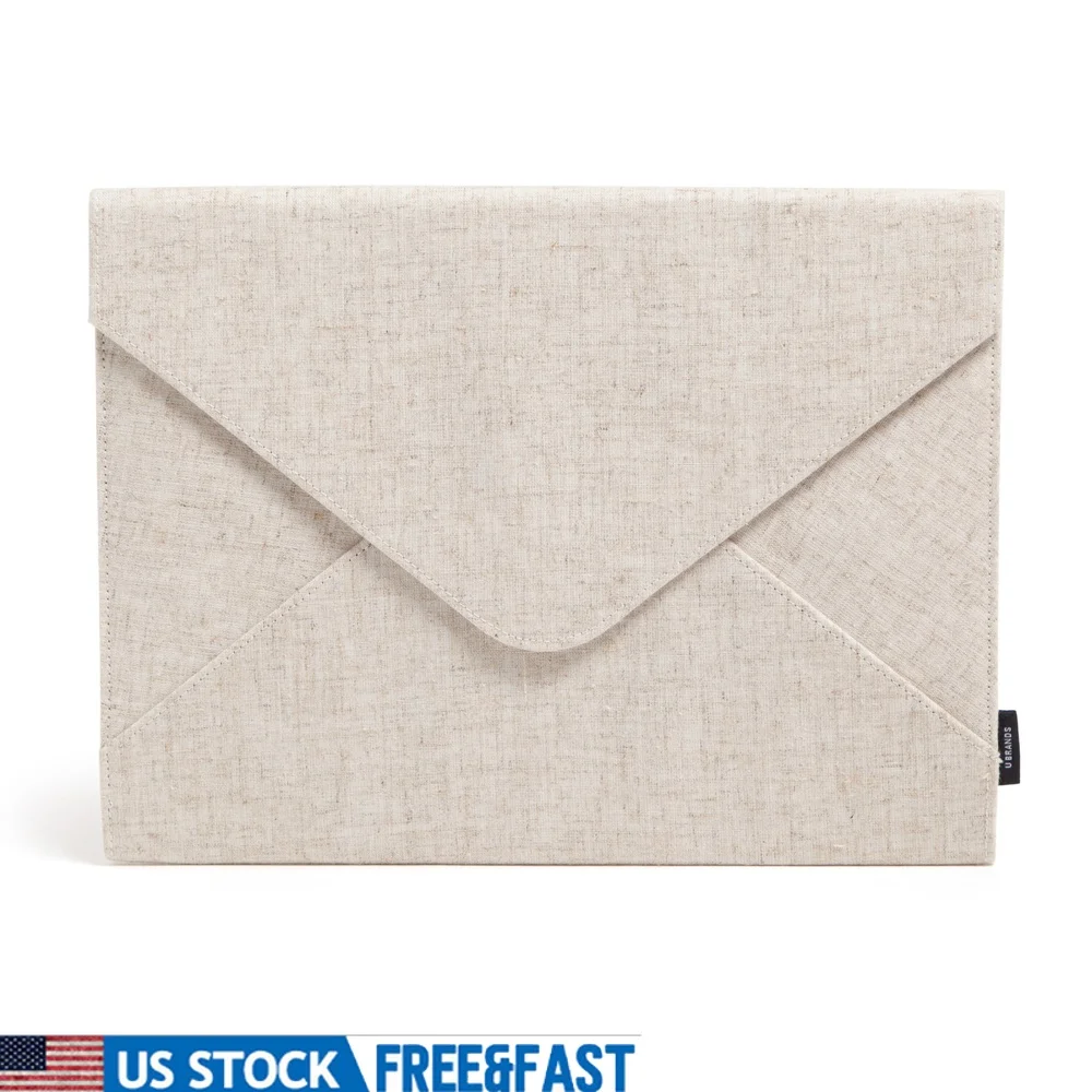 

Linen Document Holder File Sorter Freestanding Organizer 2 Pockets Snap Button Closure Chic Design FSC Certified 13x9.75in Beige