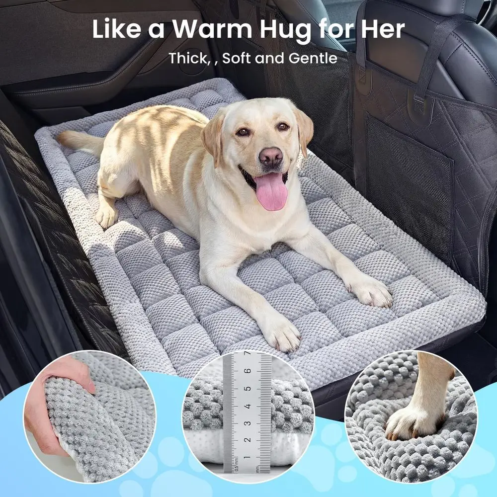 Grey 54x24x2 Inch Dog Bed Mat - 500g Cotton Filling, 2 Inch Thick, Comfortable, Chew Resistant, Anti-Slip for Cars