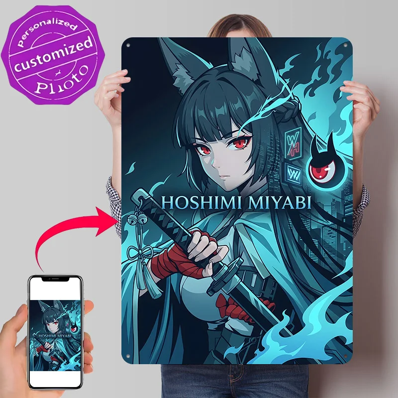 Zenless Zone Zero Hoshimi Miyabi 3D Printed Texture Poster Personalized Wall Art Retro Metal Tin Signs for Vintage Decor Room