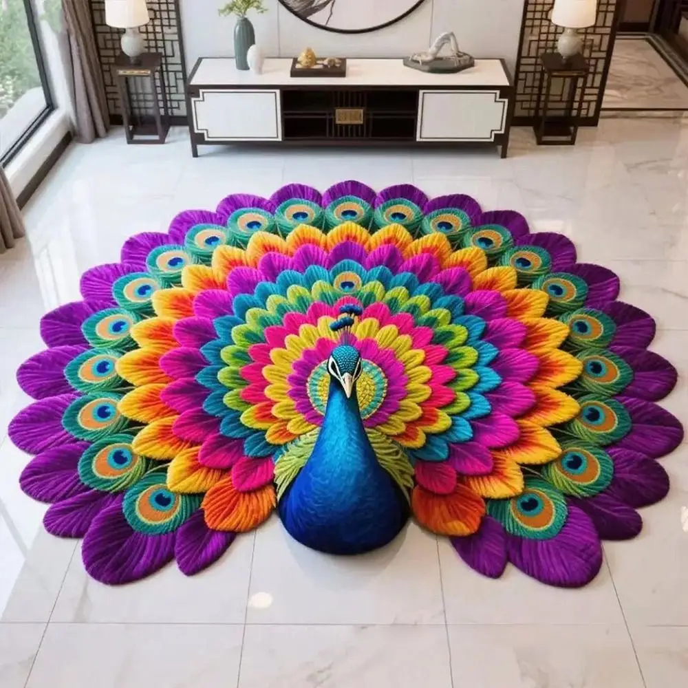 Special-shaped Peacock Carpet Soft Non-slip Bathroom Floor Mat 40x40cm/80x80cm Absorbent Peacock Mat