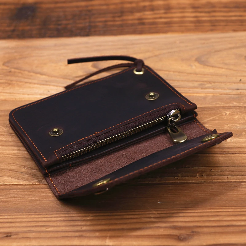 100% echtes Leder Brieftasche Für Männer Männlich Marke Vintage Handgemachte Kurze Kleine männer Geldbörse Karte Halter Mit Zipper Münzfach tasche – Detail 24