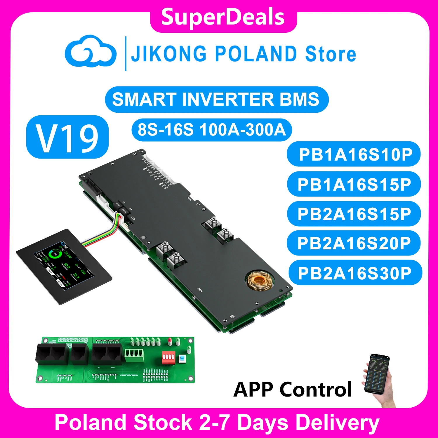 Sistema de Gestión de Baterías JIKONG V19, 8S/24V 16S/48V 100A-300A, Corriente de Carga/Descarga 1A 2A, Balanceador Activo con BT RS232 RS485 CAN, Función URAT, para Baterías Lifepo4 Li-ion Lto, BMS JK-PB2A16S20P V19 200A