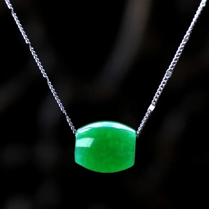 

Chinese 925 Silver Inlay Malay Jade Necklace Natural Emerald Green Pendant woman gifts Free for Chain