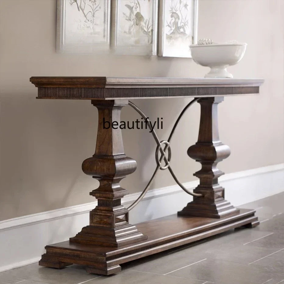American solid wood entrance table French creative retro entrance table light luxury dining side sofa back few decorati