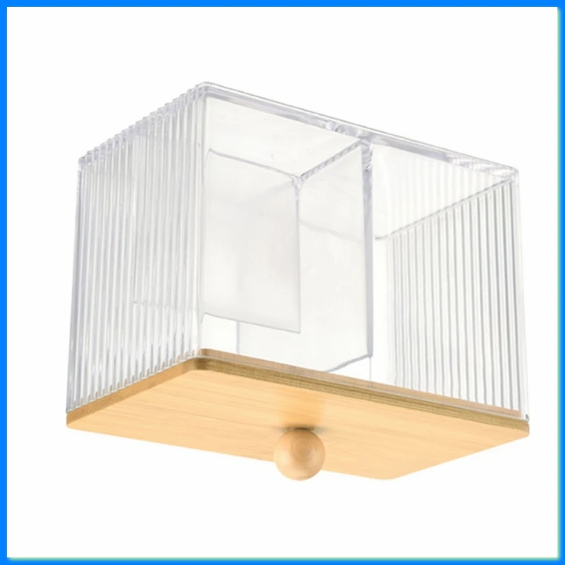 Qtip Holder with Bamboo Lids, 3 Compartments Cotton Ball/Swabs Dispenser,Clear Plastic Bathroom Container-A21R