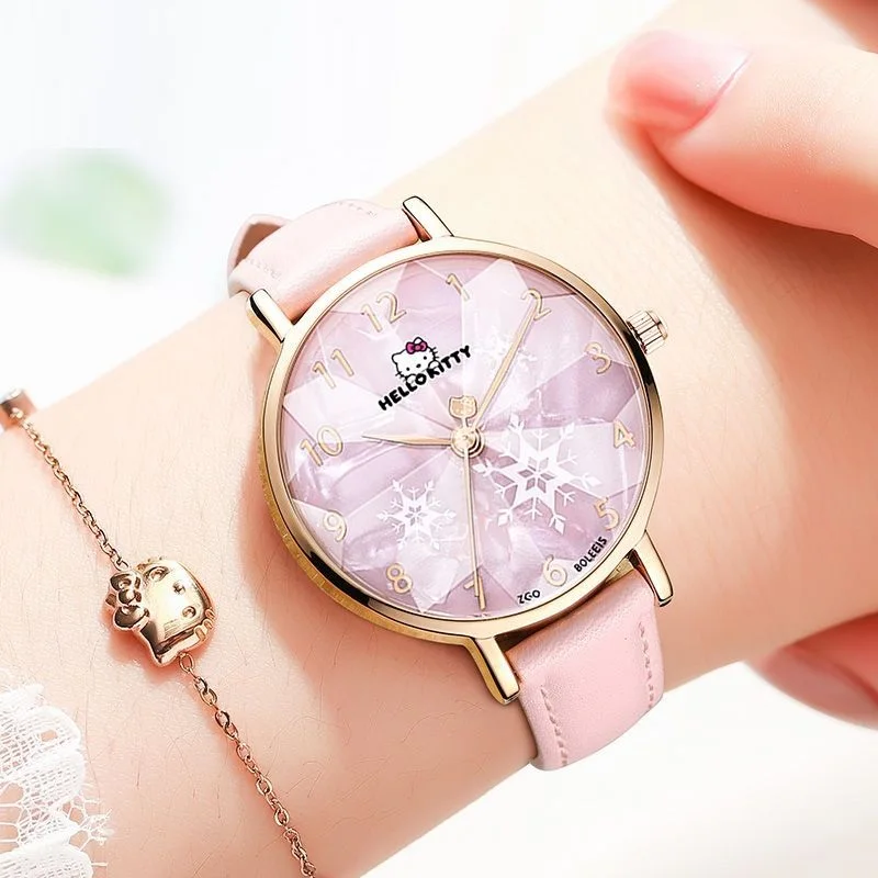 

Sanrio Hello Kitty, милые круглые часы, новый стиль, простые студенческие детские часы с мультяшной стрелкой, водонепроницаемые тестовые часы, подарок на день рождения для девочек