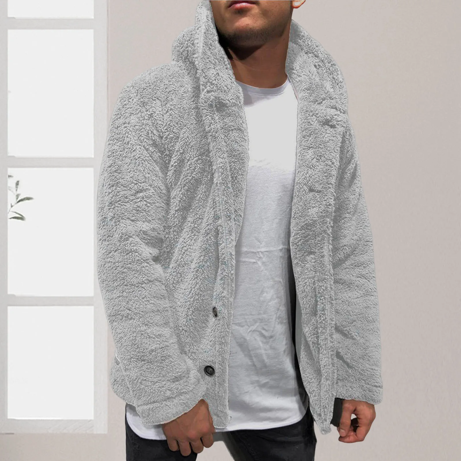 Men's Winter Warm Hoodie Coat Oversized Button-Down Plush Jacket for Friend Family Neighbors Gift