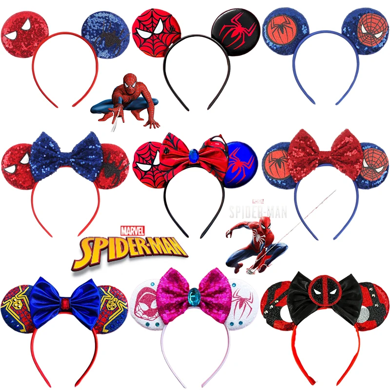 Marvel Spider-Man Hair Accessories Women Avengers Hairbands Girl Spider-Man Mask Ears Head Bands Kids Cosplay Superhero Headwear