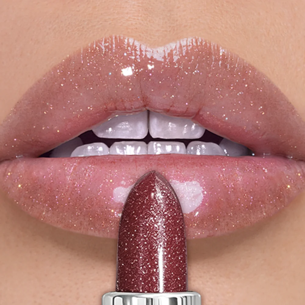 Glitter Lipstick Rose Red Shimmer Lipstick Sparkly Pearl Lip Color Glossy Jelly Lipstick Moisturizing Look Glass Lip Makeup