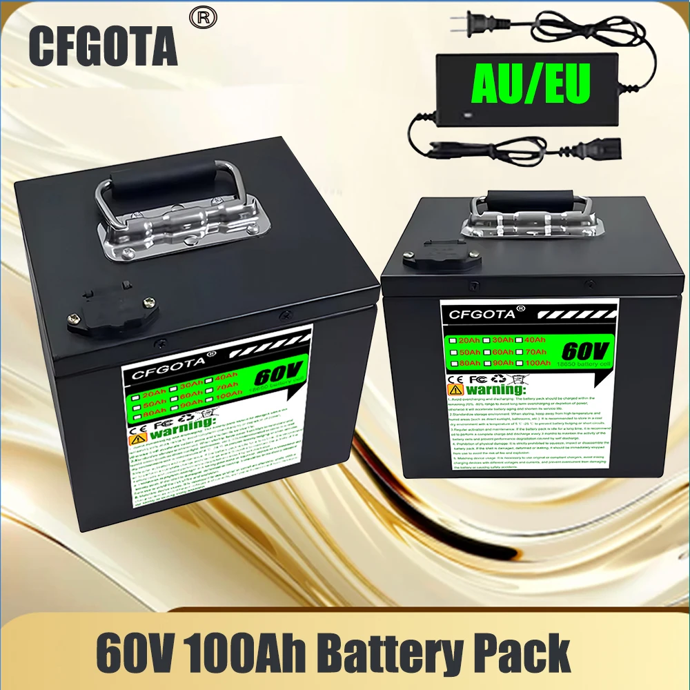 AliExpress CFGOTA 60V 100Ah 16S 2000W high-power lithium battery, built-in BMS, used for motorcycle, scooter, bicycle engine battery replacement