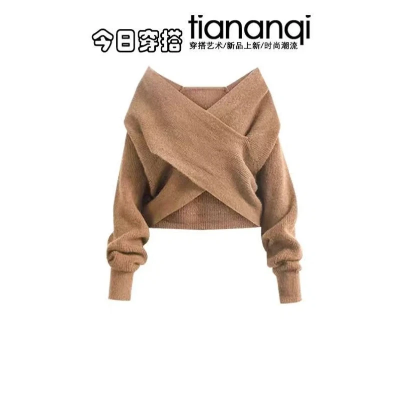 Temperament Fashion Set Women's Spring Autumn Korean Edition Short Knitted Sweater+Strap Dress Two Piece Set