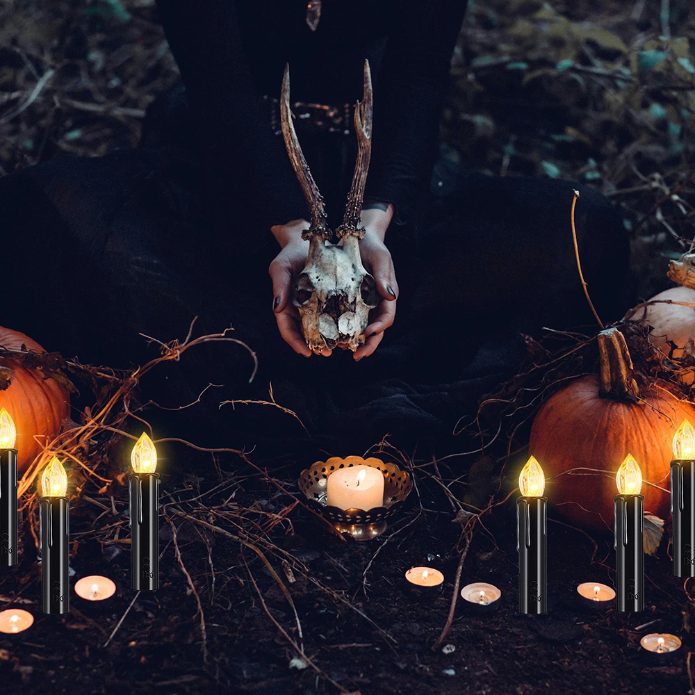 Pływająca świeca LED do dekoracji wnętrz, migoczony płomień, pilot rozrządu, zasilanie bateryjne, Halloween, Boże Narodzenie, czarna świeca