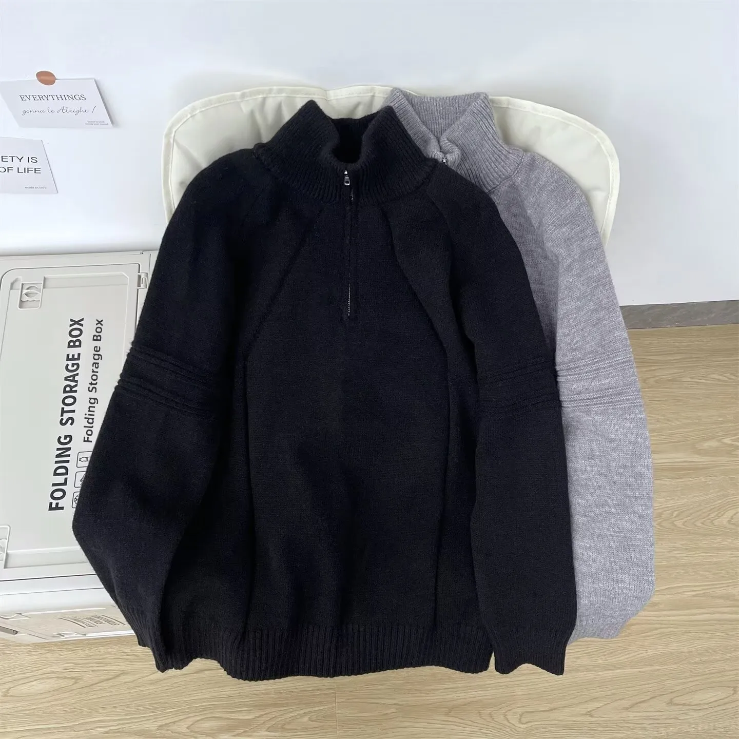 

Мужской вязаный свитер с воротником-стойкой на молнии, однотонный, осенне-зимний, свободного кроя, комфортный, теплый, винтажный, с длинными рукавами