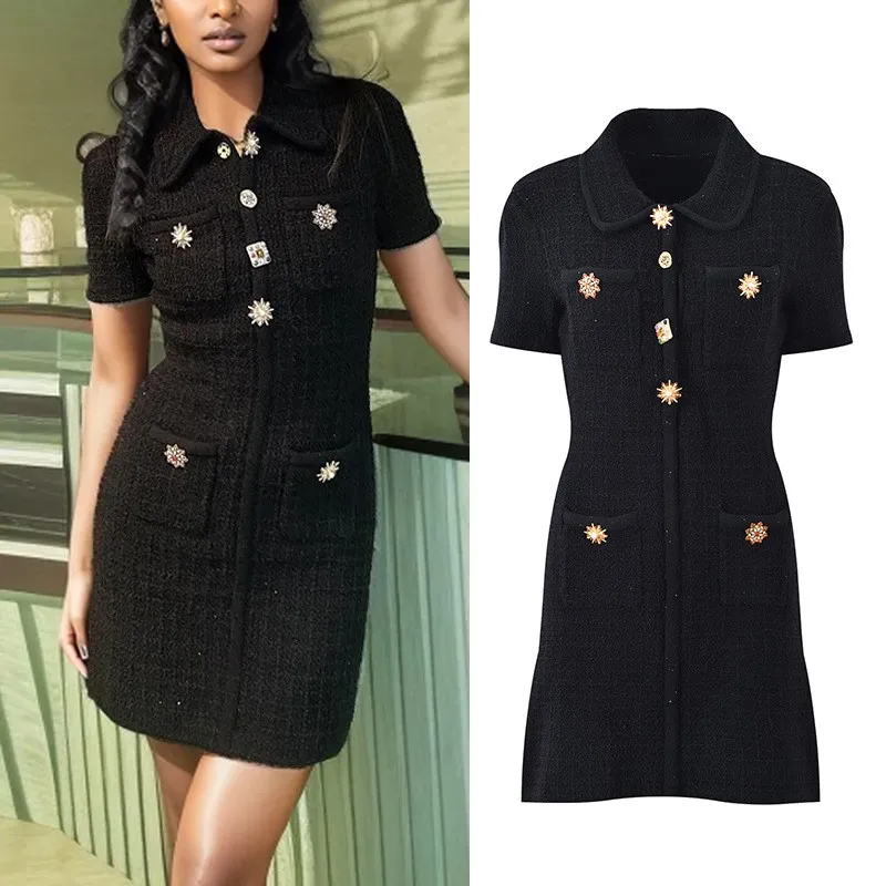 

Socialite black knit dress short sleeve elegant dress