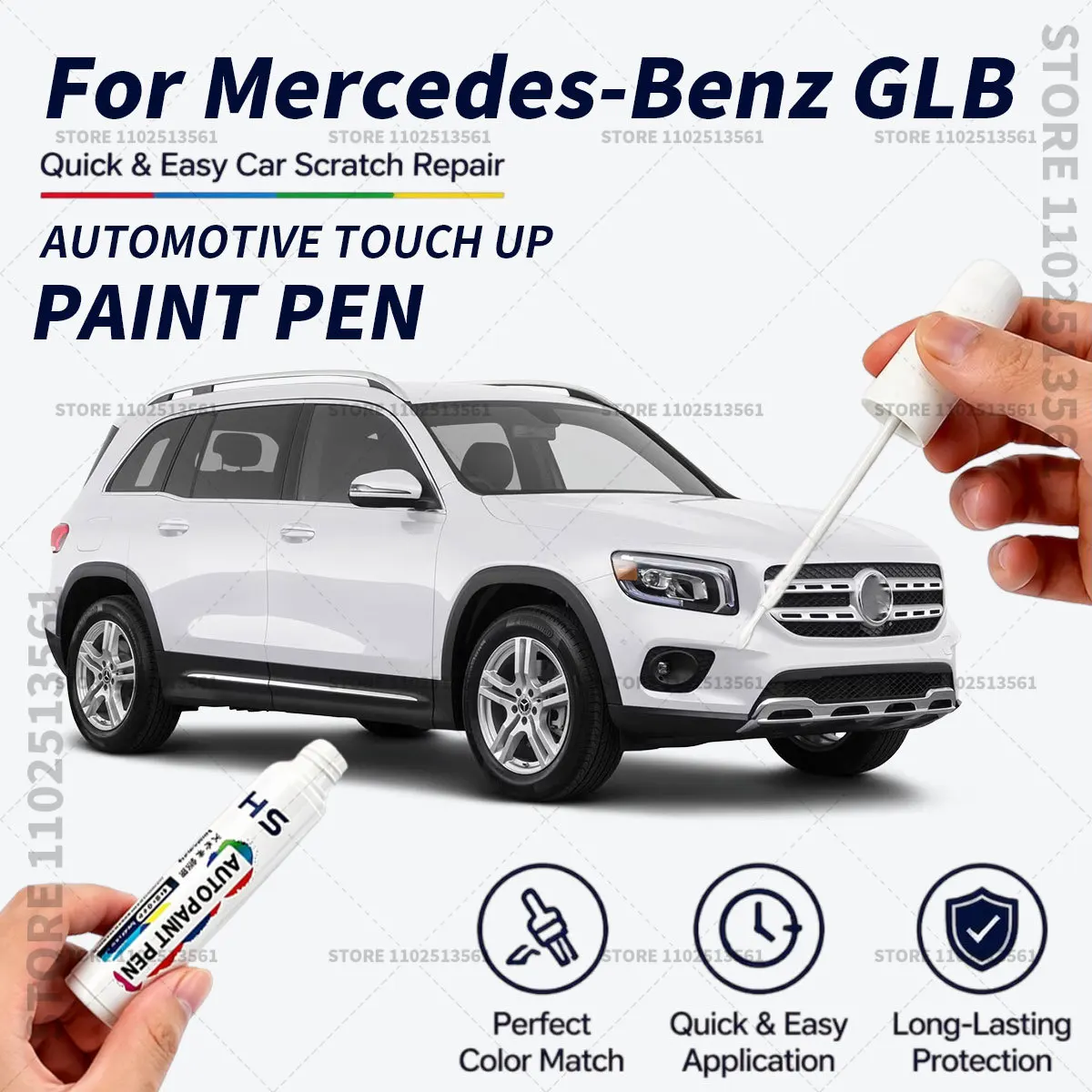 Quick Dry Car Touch Up Paint Pen Auto Scratch Repair Brush for Paint Chips Scratches and Scuffs For Mercedes-Benz GLB WhiteBlack