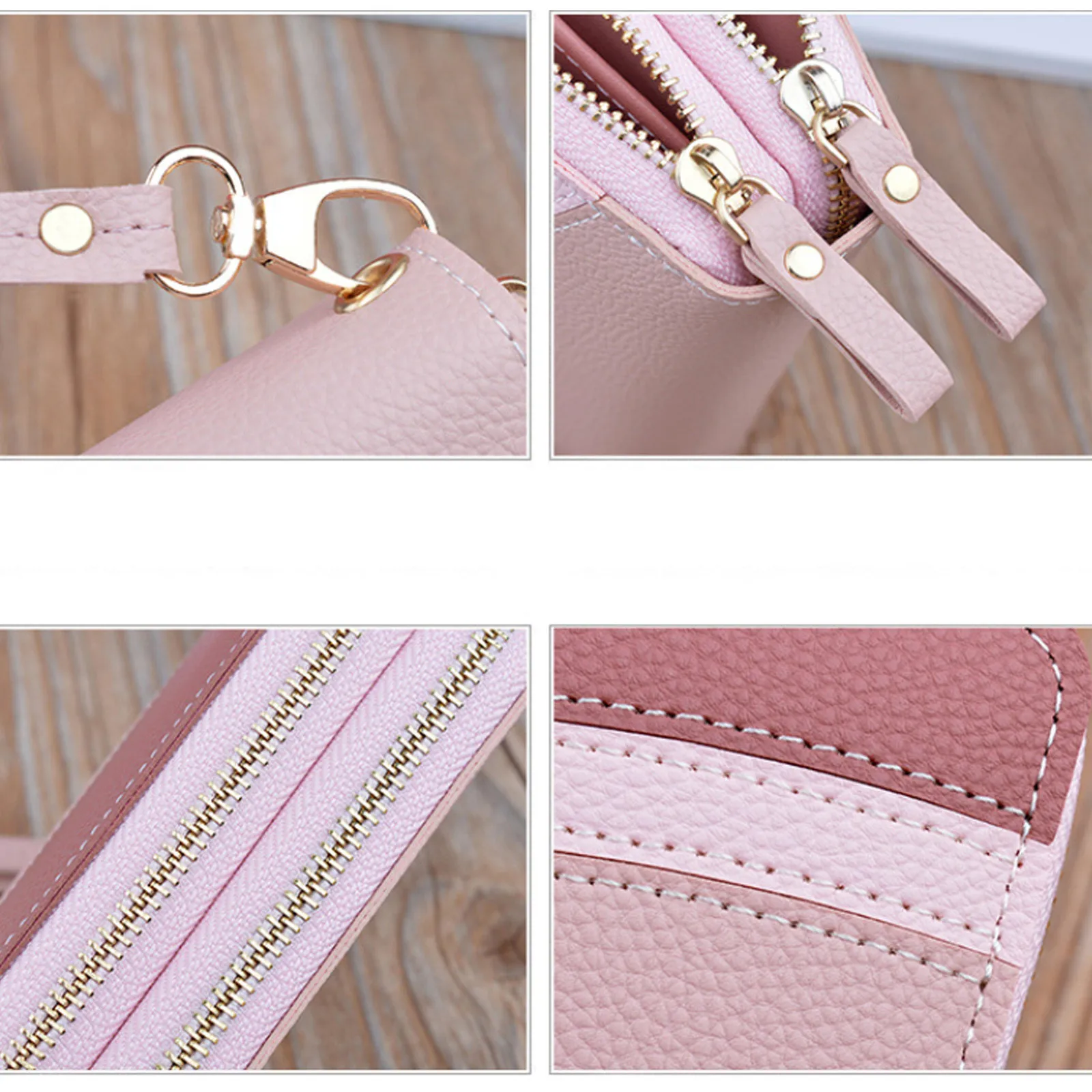 Women\'S New  Long Double Zipper Clutch Fashionable Contrast Color Large Capacity Double Layer Wallet Coin Mobile Phone Bag