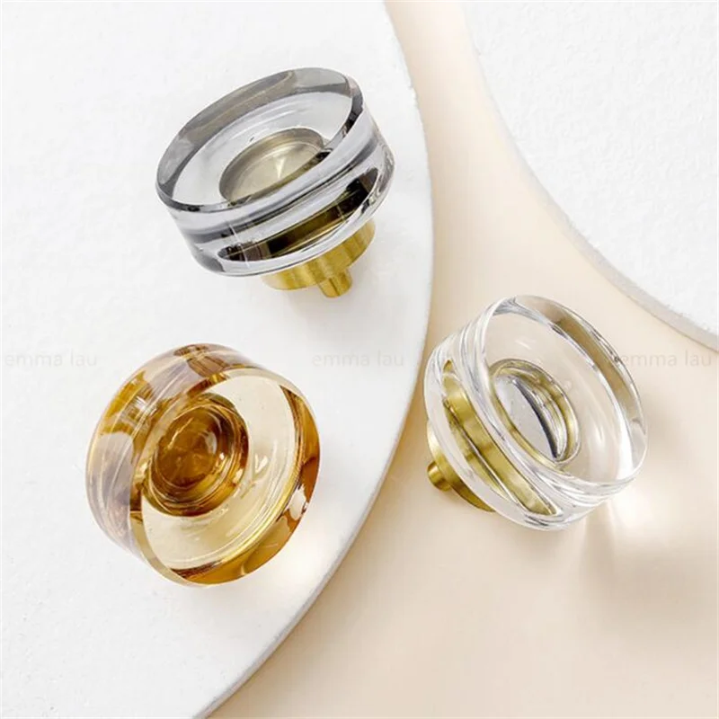 2Pcs Brass Crystal Furniture Handle Door Knobs Luxury Round Cabinet Door Handles For Drawer Wardrobe Kitchen Pulls Decoration