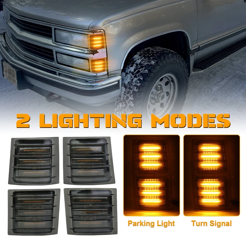 POVTOR LED Corner Lights Side Marker Turn Signal Lamps for Chevy C/K 1500 2500 3500 1994-1998 C10 Pickup Truck Silverado view 6