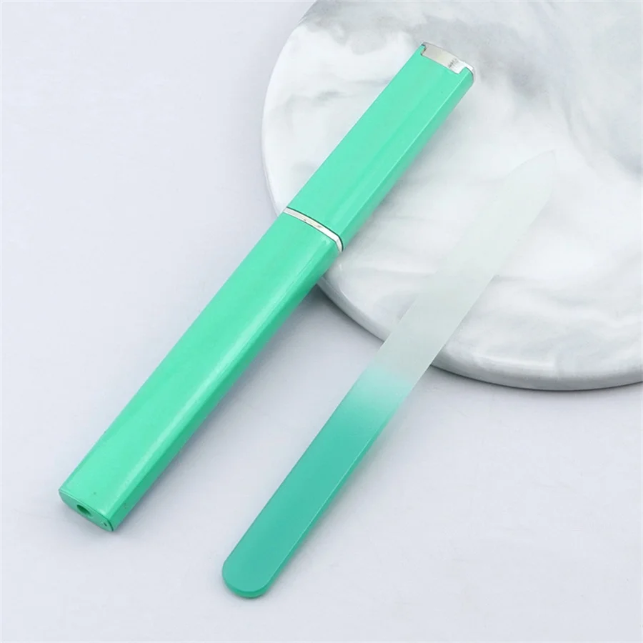 1pc Nail File Glass with Case, Fingernail Files for Natural Double Sided Etched Filer Professional Manicure Tool Czech Glass