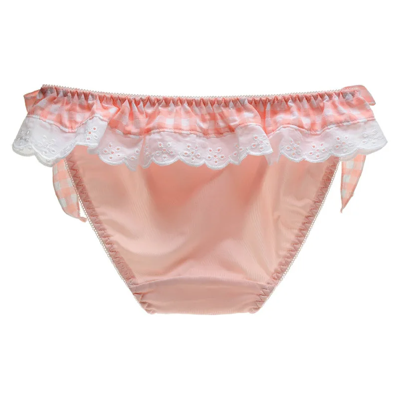 New Women Cute Lovely Sweety Lace Cotton Lattice Panties Ruffles Princess Style Lolita Cosplay Underwear Elasticity Bow