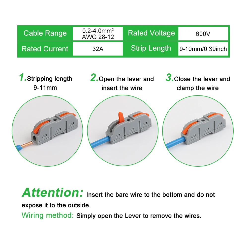 34PCS Quick Splicing Lever Wire Connector Boxed Universal Compact Splitter 1 In 1 Out Push-in Conductor Terminal Block AWG 28-12