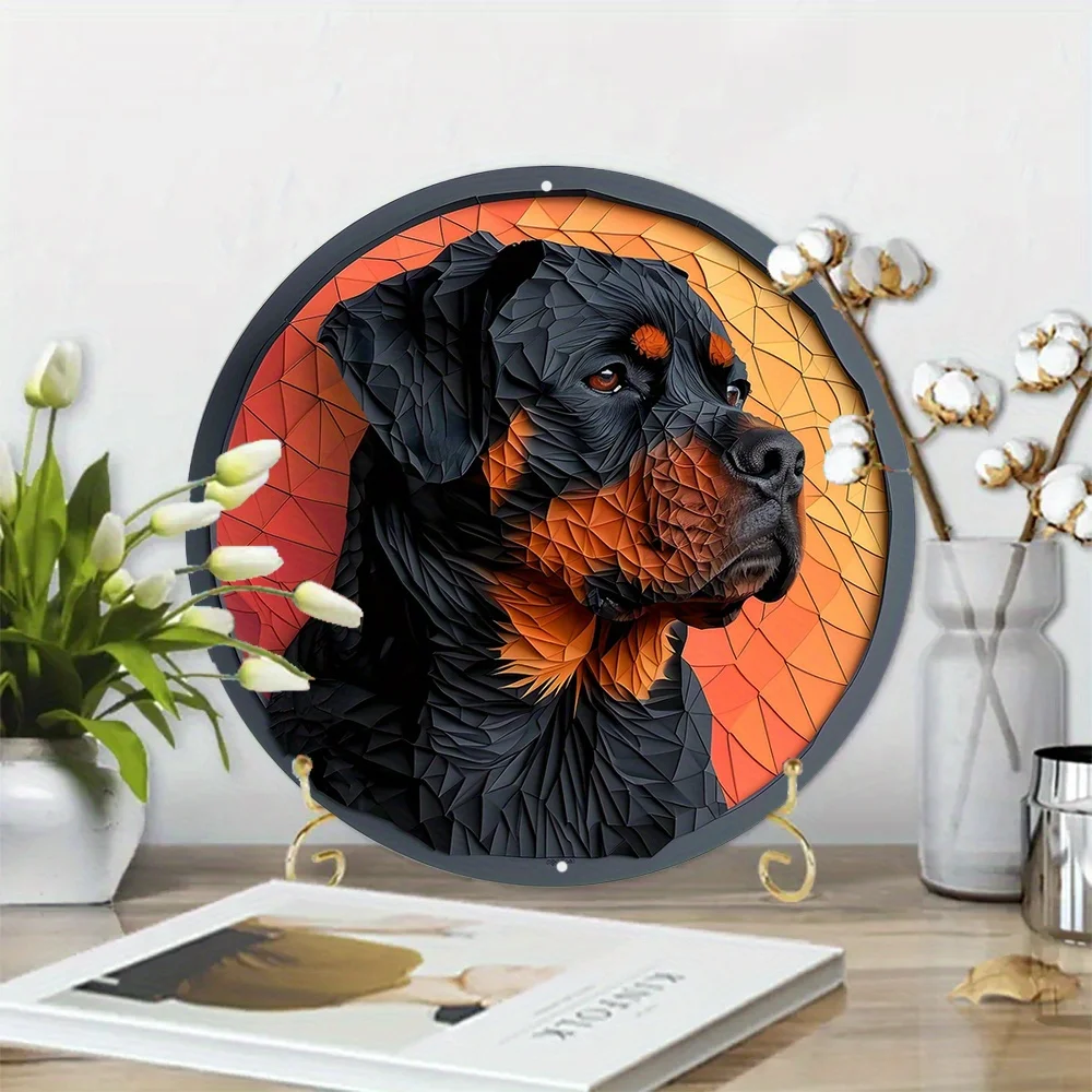 Aluminum Metal Sign Rottweiler Theme Faux Origami Window Decorations Round Wreath Dormitory Men Gifts vintage home decor