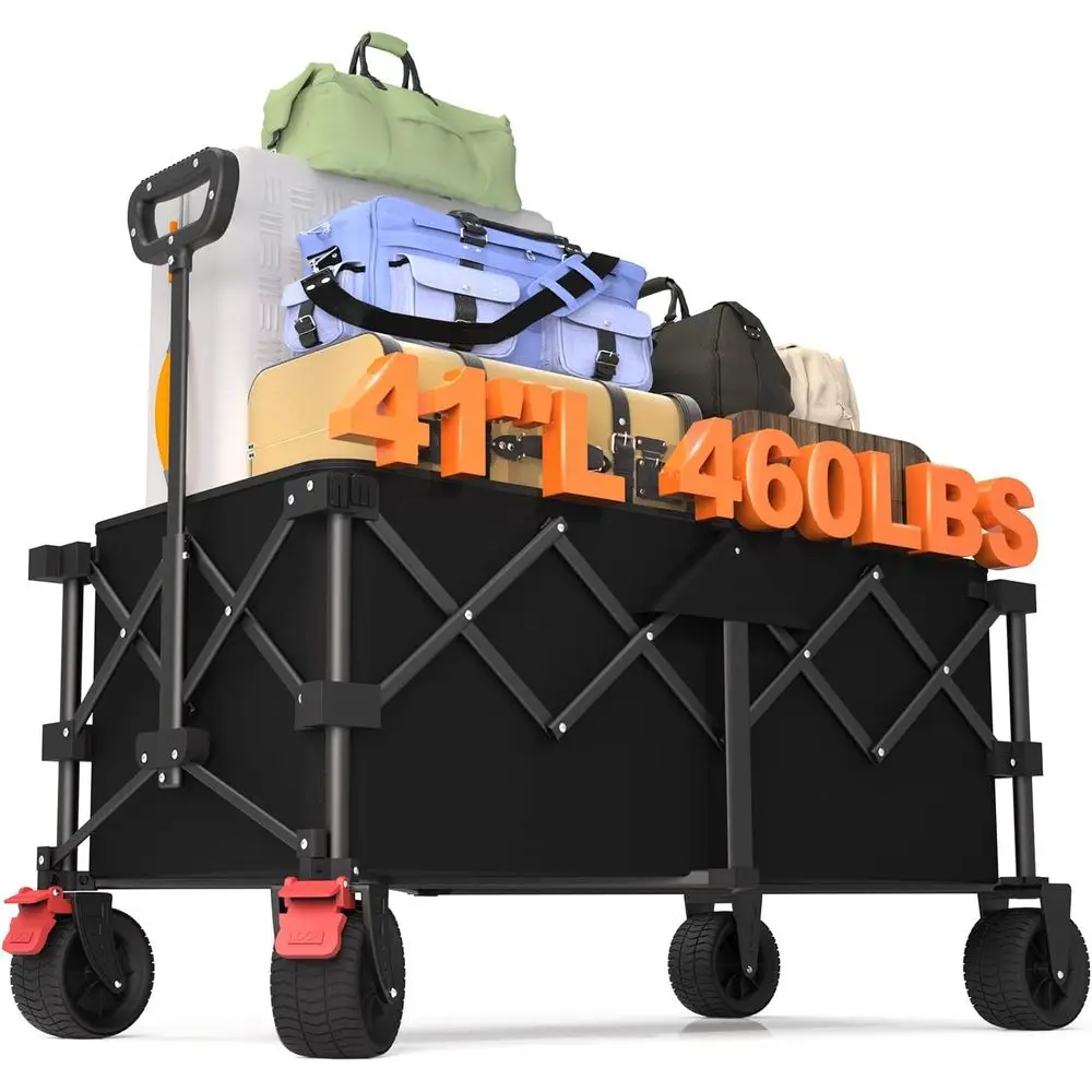 

41" L Collapsible Large Wagon Cart oldable, 460LB Weight acity 220L Heavy Duty olding Beach Wagons with Big All-Terrain Wheels,