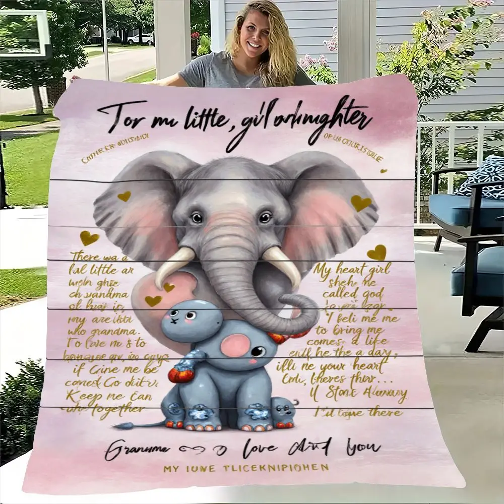 بطانية عمل فني على شكل فيل لطيف إلى حفيدة صغيرة - قصيدة ورسائل مكتوبة بخط اليد على شكل قلب، وردي فاتح من الخشب المطلي