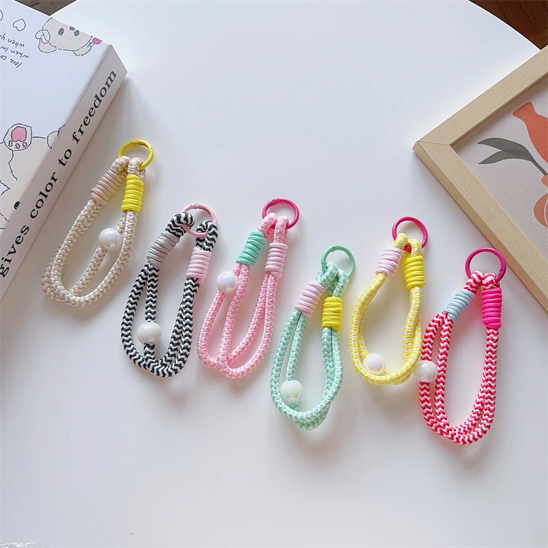 

Милая цветная жемчужная бусина вязаная телефонная цепочка подвесной веревочный ремешок для iPhone Samsung Универсальное устройство защита от потери брелок сумка брелок