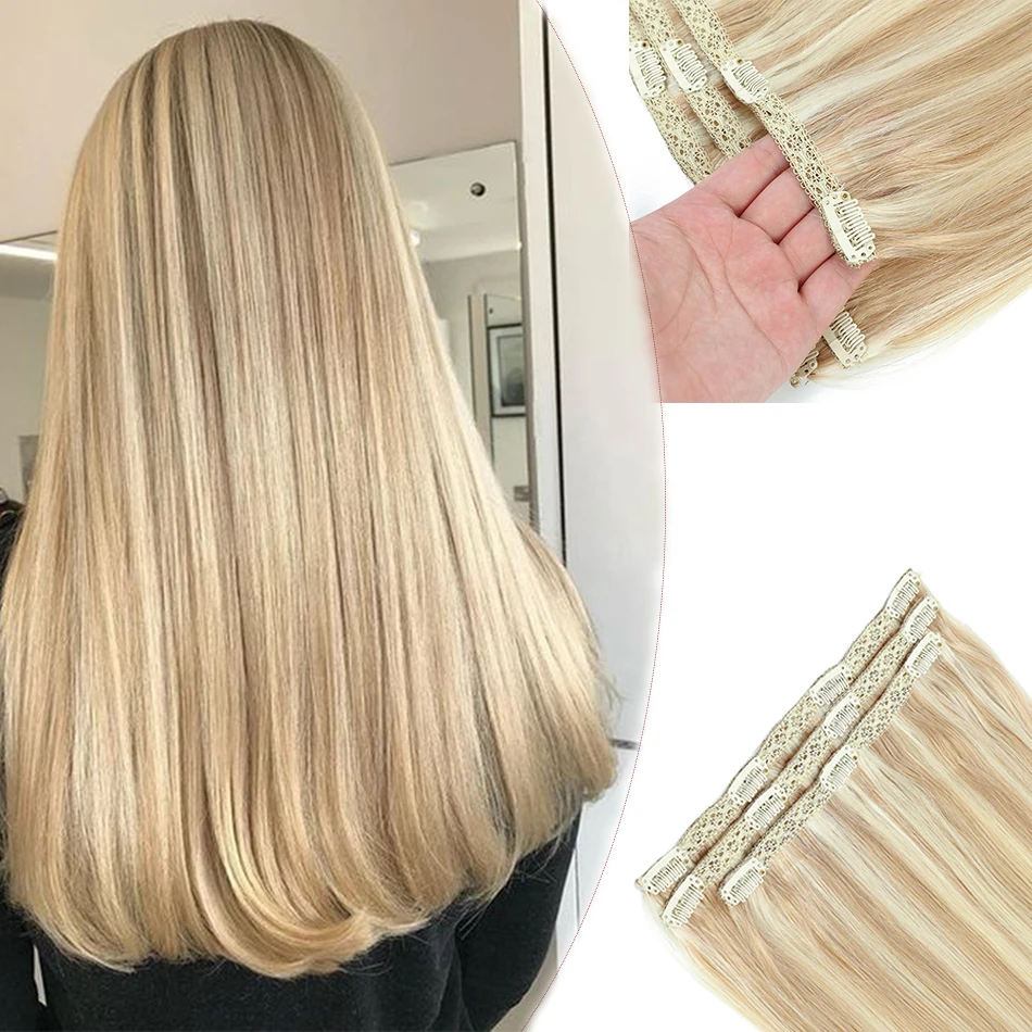 Clip In Human Hair Extensions Straight 3Pcs/Set Clip Ins Extensions Ombre Highlight Clip Ins Extension Human Hair 14-28Inch