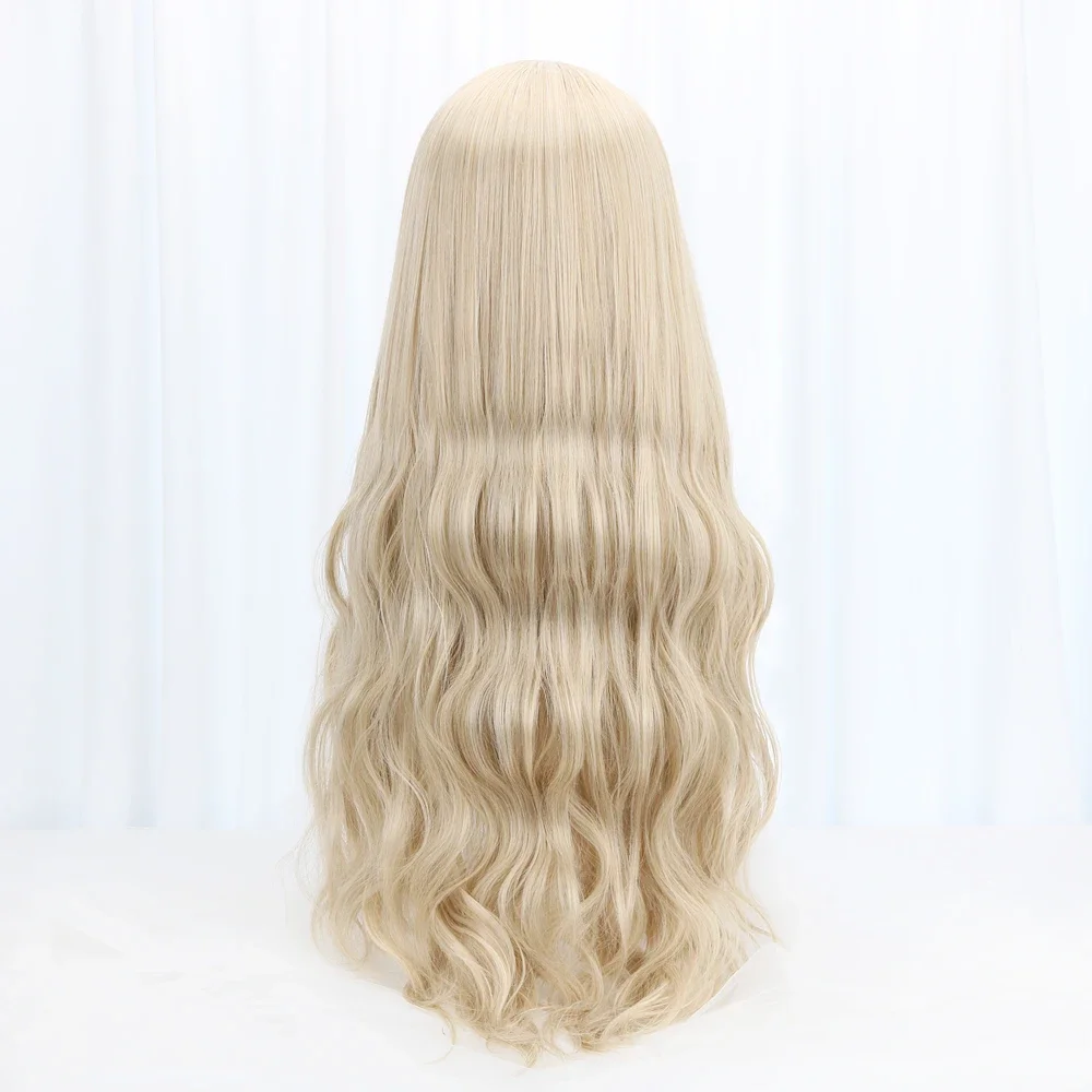 Rambut palsu sintetis bergelombang panjang, wig rambut Cosplay Lolita 32 "dengan poni untuk pesta kostum wanita serat suhu tinggi