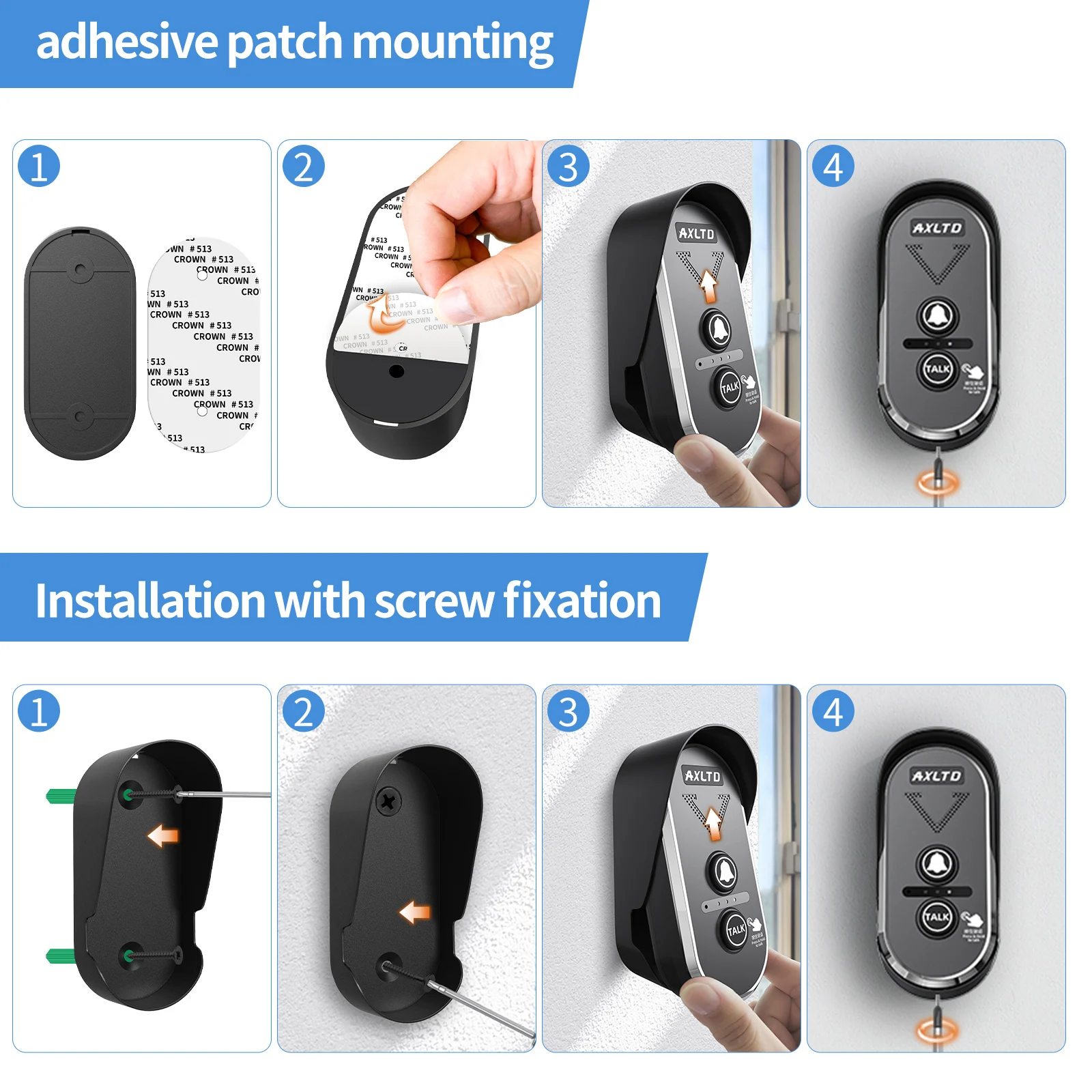 نظام اتصال داخلي جرس الباب اللاسلكي مع نطاق 1500 متر بطارية قابلة للشحن مقاومة للماء 3 مستويات حجم 20 نغمة للاستخدام المنزلي