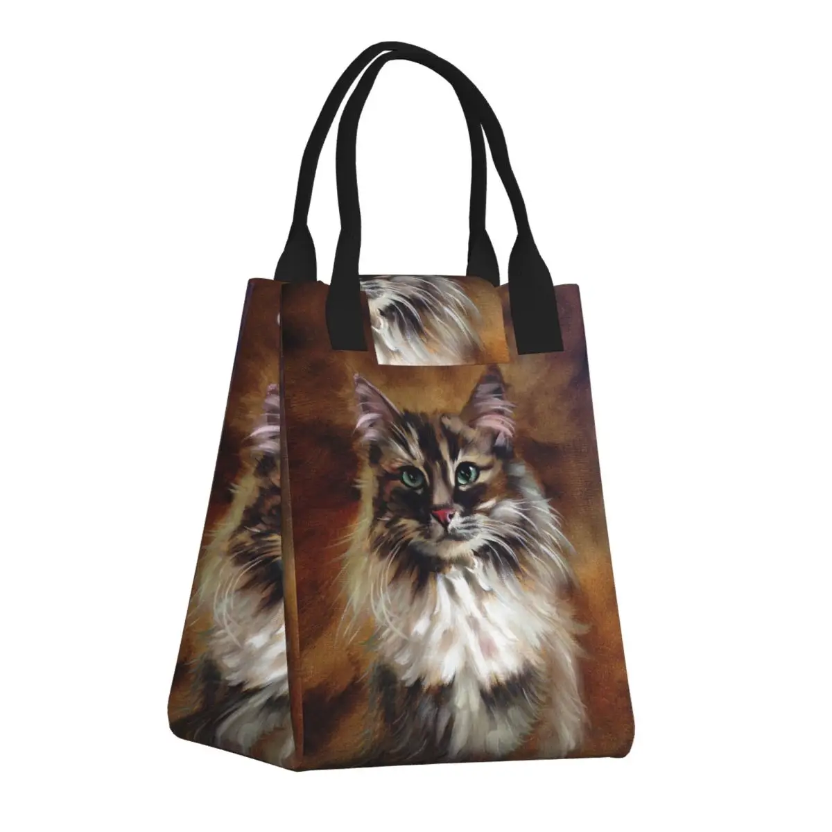 Paper Lunch Box Tote Bag Vintage Cat Painting Fresh-keeping Hook Loop Lunch Box Bag Thermal Insulation Lunch Bag