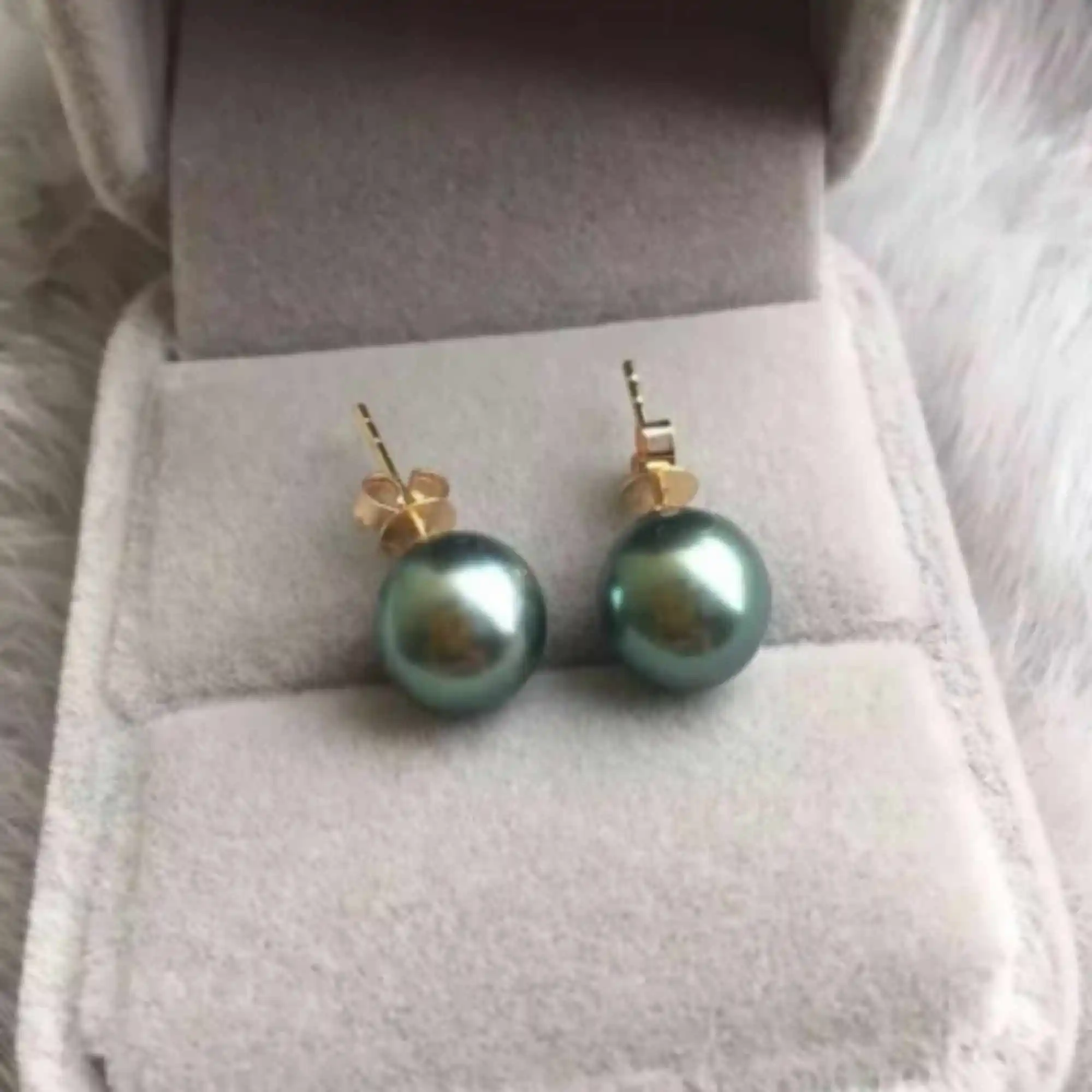 10mm Natural black green Tahitian round pearl 14K gold earrings Thanksgiving Aquaculture Wedding Gift Halloween