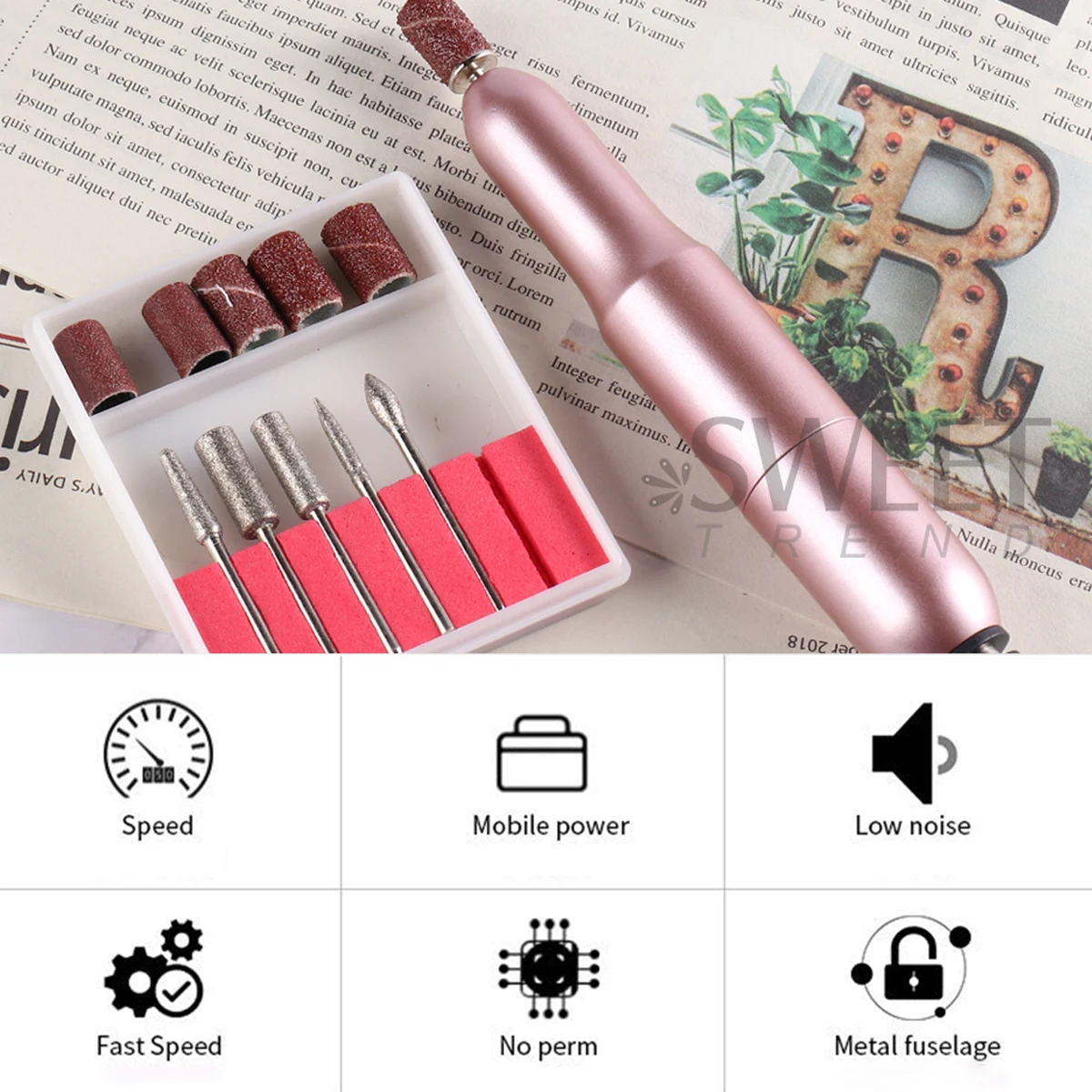 プロフェッショナルマニキュアマシン電動ネイルドリルローズメタルサンダーフライスカッターキット研磨ペディキュアペン機器用品
