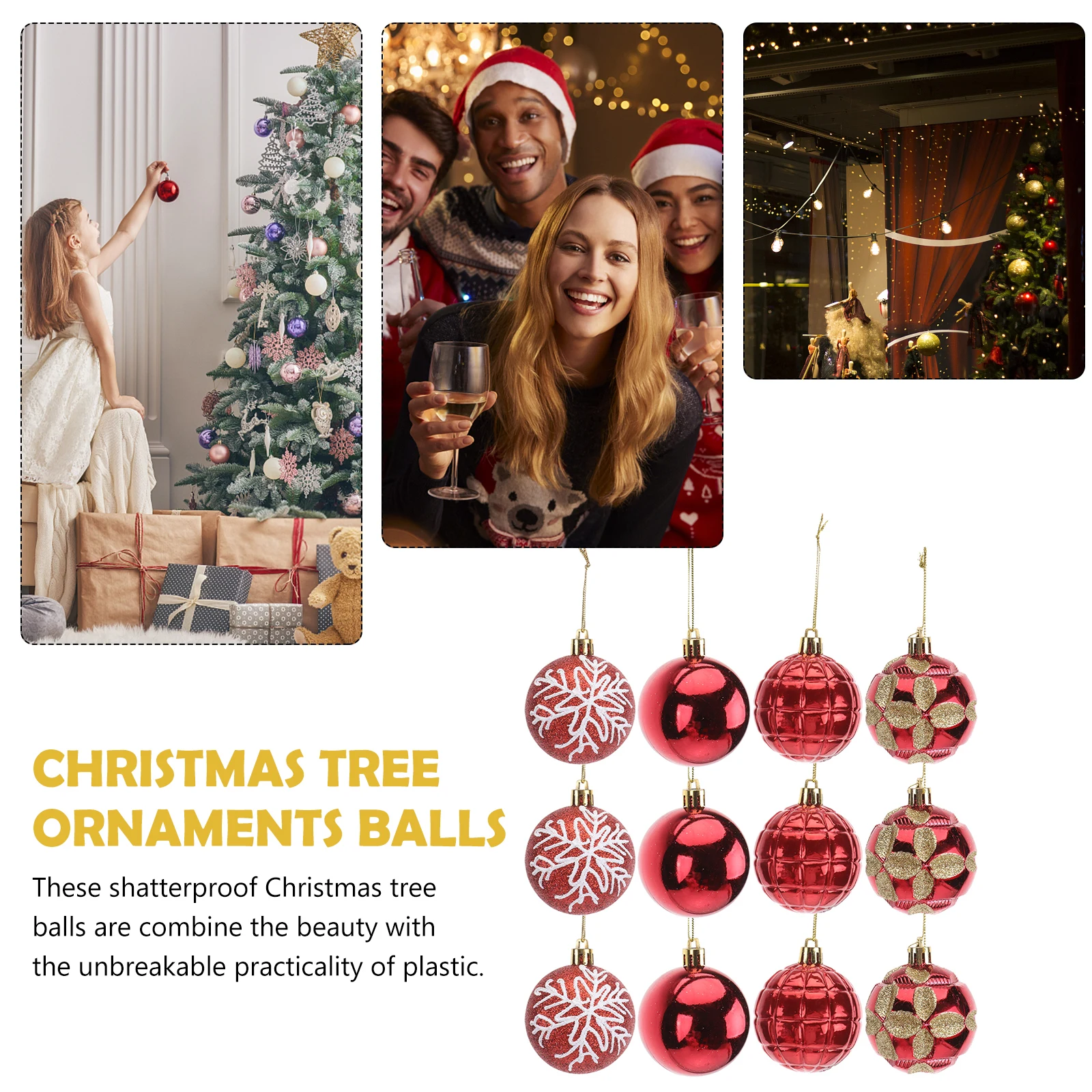 

24 pcs Christmas Tree Balls nament Decorations Hanging Red Xmas Shatterproof Plastic Safe Kids Pets Indoor Outdoor Wedding