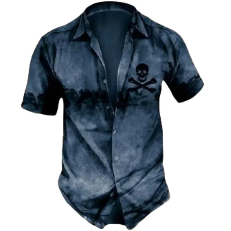 Hawaiian Shirt For Men Skulls Printed Beach Shirt Short Sleeve Button Down Casual Men's Skull Shirts Oversized Camisa S-5XL