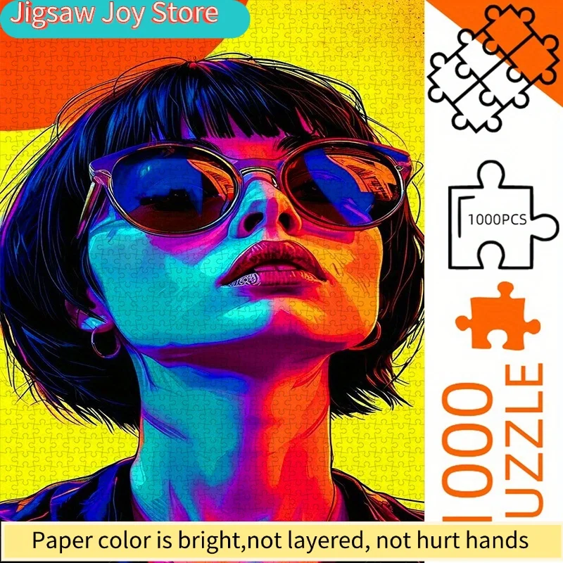 

1000pcs Puzzle, DIY Paper Puzzle, Trendy Girl, Colorful Portrait, Abstract Art, Adult Puzzle, Suitable for Home Leisure Puzzle
